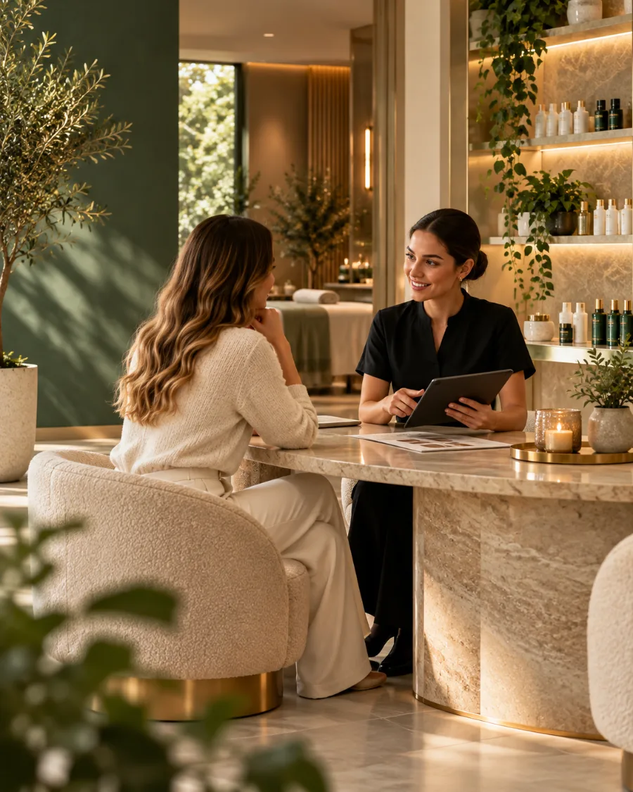 Persoonlijk gesprek met een klant in het salon